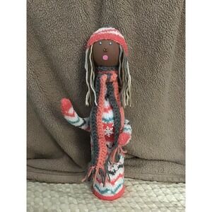 Handmade Winter Doll Figurine Knitted Hat Scarf Sweater Festive Decor Gift